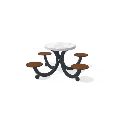 Betoninis pikniko stalas su keturiomis sėdimomis vietomis, šlifuotu terrazzo paviršiumi ir medinėmis sėdimomis dalimis 'Premium / 190x190xH/76cm / BS-425'