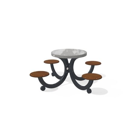 Betoninis pikniko stalas su keturiomis sėdimomis vietomis, šlifuotu terrazzo paviršiumi ir medinėmis sėdimomis dalimis 'Premium / 190x190xH/76cm / BS-425'