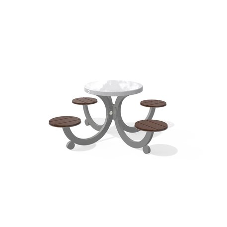 Betoninis pikniko stalas su keturiomis sėdimomis vietomis, šlifuotu terrazzo paviršiumi ir medinėmis sėdimomis dalimis 'Premium / 190x190xH/76cm / BS-425'