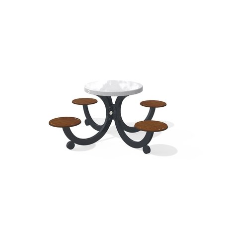 Betoninis pikniko stalas su keturiomis sėdimomis vietomis, šlifuotu terrazzo paviršiumi ir medinėmis sėdimomis dalimis 'Premium / 190x190xH/76cm / BS-425'