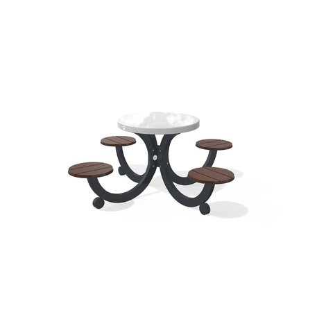 Betoninis pikniko stalas su keturiomis sėdimomis vietomis, šlifuotu terrazzo paviršiumi ir medinėmis sėdimomis dalimis 'Premium / 190x190xH/76cm / BS-425'