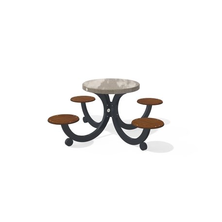 Betoninis pikniko stalas su keturiomis sėdimomis vietomis, šlifuotu terrazzo paviršiumi ir medinėmis sėdimomis dalimis 'Premium / 190x190xH/76cm / BS-425'