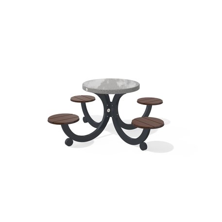 Betoninis pikniko stalas su keturiomis sėdimomis vietomis, šlifuotu terrazzo paviršiumi ir medinėmis sėdimomis dalimis 'Premium / 190x190xH/76cm / BS-425'