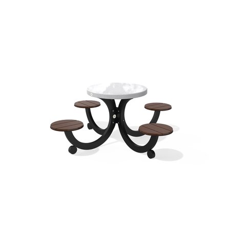 Betoninis pikniko stalas su keturiomis sėdimomis vietomis, šlifuotu terrazzo paviršiumi ir medinėmis sėdimomis dalimis 'Premium / 190x190xH/76cm / BS-425'