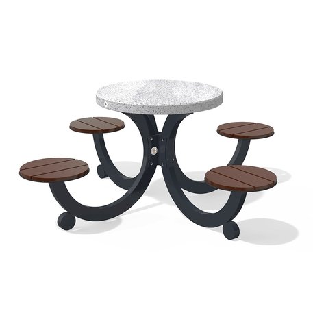 Betoninis pikniko stalas su keturiomis sėdimomis vietomis, šlifuotu terrazzo paviršiumi ir medinėmis sėdimomis dalimis 'Premium / 190x190xH/76cm / BS-425'