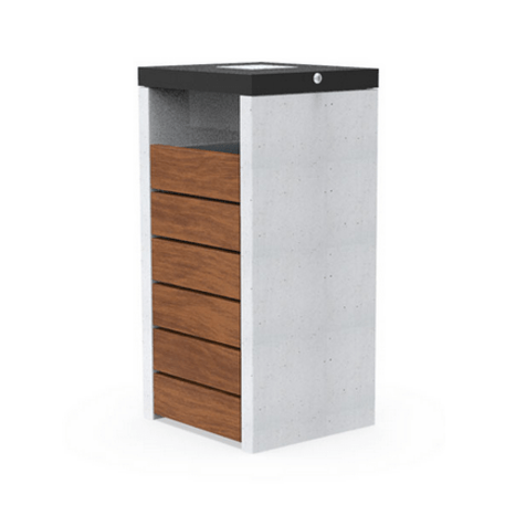 Concrete waste bin with Iroko wood finish 'Deva 70L / 003703'