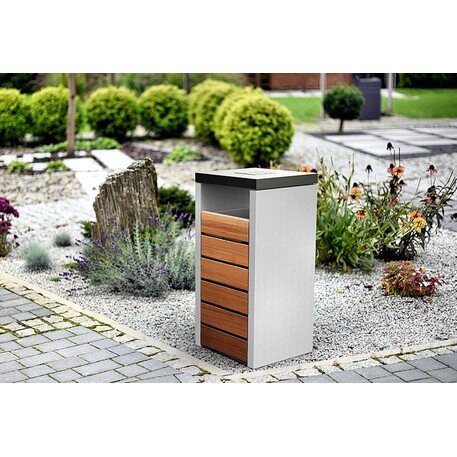 Concrete waste bin with Iroko wood finish 'Deva 70L / 003703'