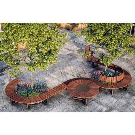 Металлическая скамейка со спинкой и деревянным сиденьем 'MBG/65-Amant I / 212cm'