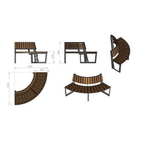 Металлическая скамейка со спинкой и деревянным сиденьем 'MBG/65-Amant I / 212cm'