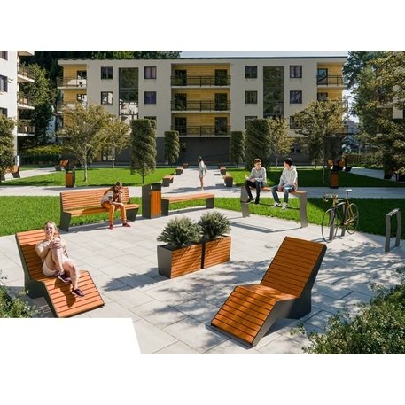 Металлическая скамейка со спинкой и деревянным сиденьем 'MBG/75-Odyn I / 182cm'