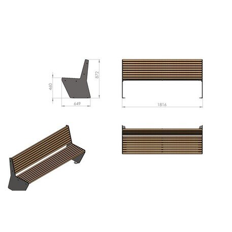 Металлическая скамейка со спинкой и деревянным сиденьем 'MBG/75-Odyn I / 182cm'