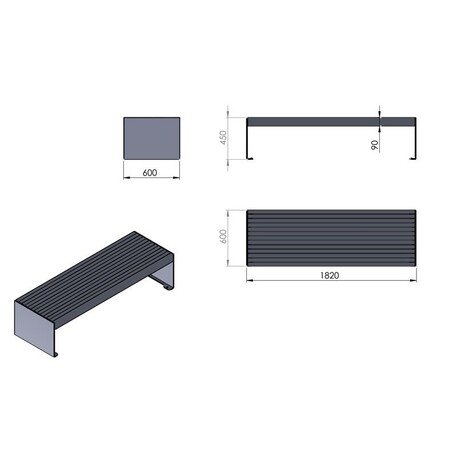 Металлическая скамейка без спинки с деревянным сиденьем 'MBG/105-Aster I / 182cm'