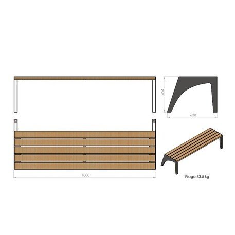 Металлическая скамейка без спинки с деревянным сиденьем 'MBG/122-Oberon / 181cm'