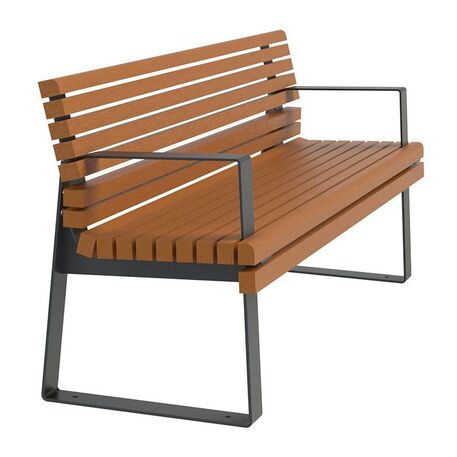 Metal bench with backrest made of Iroko wood 'Urbano 1395/MDL'