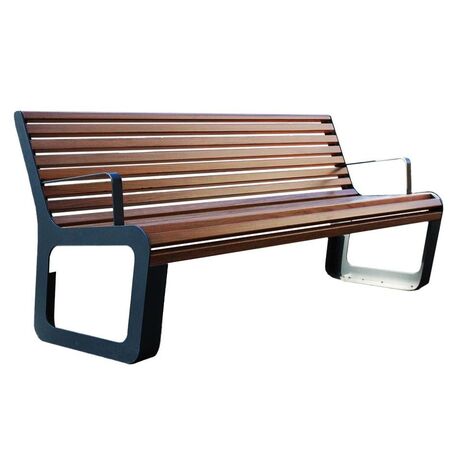 Metal bench with backrest made of Iroko wood 'Urbano 1327/MDL'
