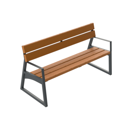 Metal bench with backrest made of Iroko wood 'Urbano 1307/MDL'