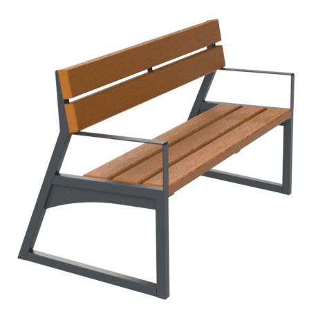 Metal bench with backrest made of Iroko wood 'Urbano 1307/MDL'