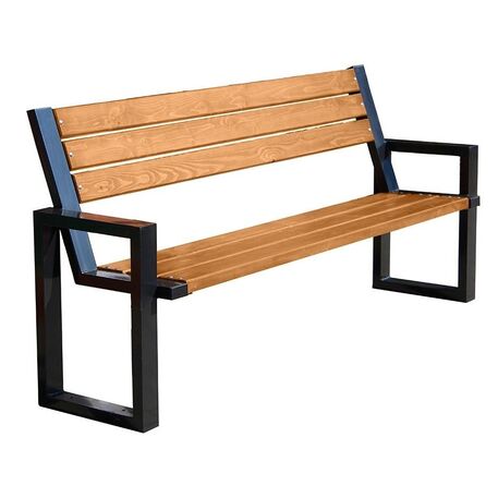 Metal bench with backrest made of Iroko wood 'Urbano 1360/MDL'