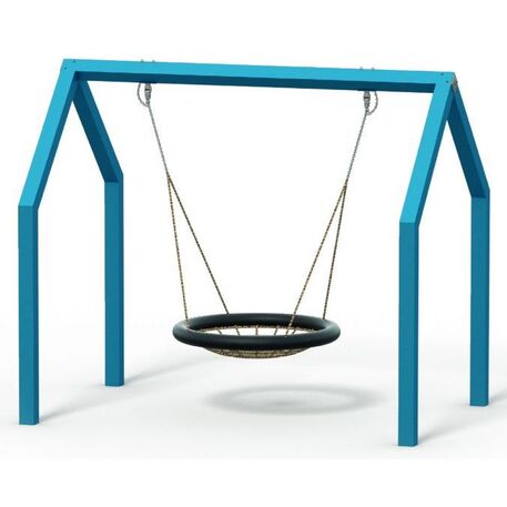 Moduliniai vaikų žaidimų aikštelių kompleksai 3–12 metų vaikams – kolekcija 'Frame / Ninja' MBG-Net swing house 02602 / Supynės 'Gandro lizdas'