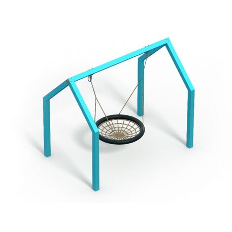 Moduliniai vaikų žaidimų aikštelių kompleksai 3–12 metų vaikams – kolekcija 'Frame / Ninja' MBG-Net swing house 02602 / Supynės 'Gandro lizdas'