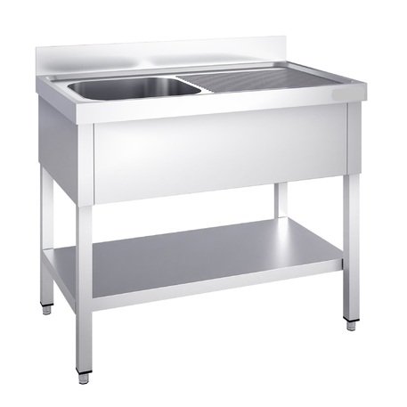 Tavolo in acciaio inox lungo 120cm con lavello (50x40x25cm) e ripiano, profondo 600mm