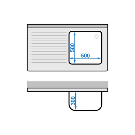 Edelstahltisch 120cm lang mit Spüle (60x50x30cm) und Ablage, 700mm tief