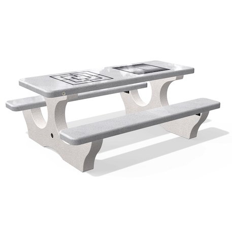 Betoninis šachmatų žaidimo stalas su suolais, šlifuotu terrazzo paviršiumi 'Premium / 190x148xH/74cm / BS-117'