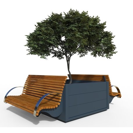 Metalinis vazonas (kvadratinis) su integruotais suolais iš IROKO medienos 'Exclusive / STF/23-04-05_01/MDL'