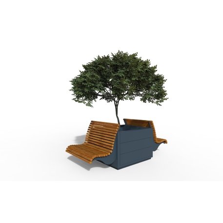 Metalinis vazonas (kvadratinis) su integruotais suolais iš IROKO medienos 'Exclusive / STF/23-04-05_01/MDL'