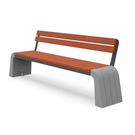 Concrete bench with backrest and wooden seating 'Vega Design / 1335'