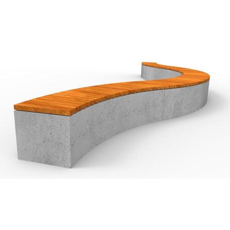 Concrete bench without backrest and with Iroko wood seating 'Premium Collection / STF/13-02-39_02/MDL'