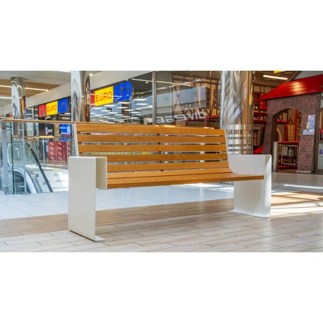 Panchina in metallo con schienale, realizzata in legno di Iroko 'Premium Collection / STF/13-04-45/MDL'