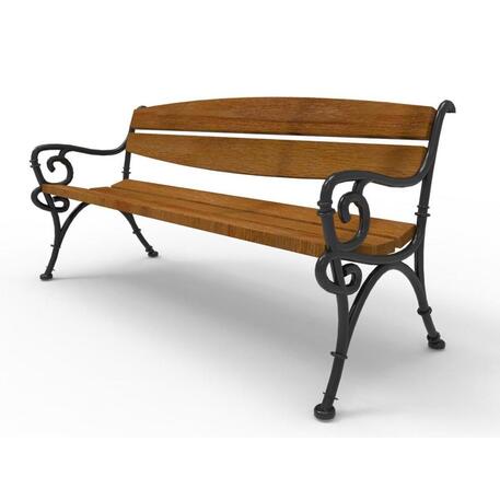 Klasikinio stiliaus metalinis suoliukas su atlošu, su Iroko medienos sėdyne ir atlošu 'Premium Collection / STF/09-04-02/MDL'