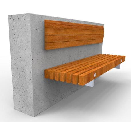 The metal bench with a backrest, made of Iroko wood, is mounted on concrete pedestals or walls 'Premium Collection / STF/13-04-81/MDL'