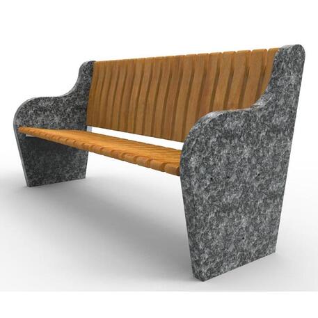 Panchina in cemento / granito con schienale e seduta in legno di Iroko 'Premium Collection / STF/11-04-04/MDL'