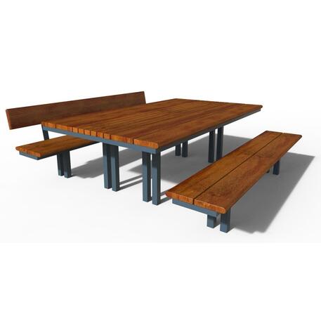 Metalinis pikniko stalas su suolais, pagamintas iš IROKO medienos 'Premium Collection / STF/19-02-52_02/MDL'