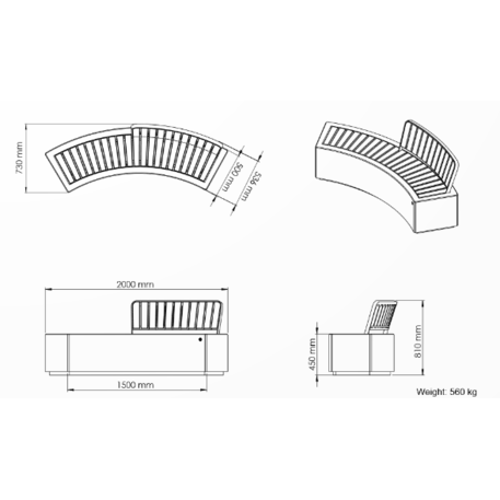 Concrete outdoor bench '200x73x81cm / BS-268-F'