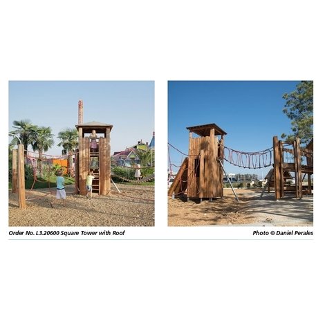 Children's playground element 'L3.20600 _Square Tower, larch with ladder and steel feet'