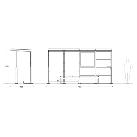 Autobusų stotelės stoginė, paviljonas su 4 moduliais 'Premium / Io_604-PE-4-COMP1'