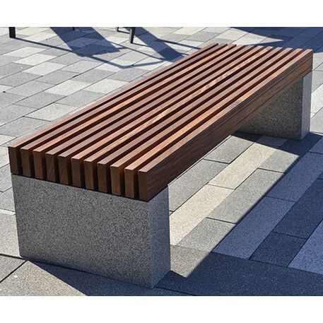 Betoninis suolas be atlošo su medine sėdima dalimi 'Premium / Pause Wood 180cm / 300cm'