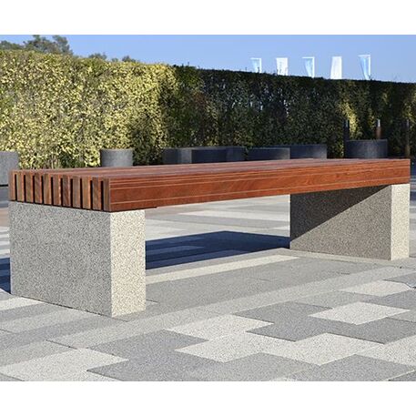 Betoninis suolas be atlošo su medine sėdima dalimi 'Premium / Pause Wood 180cm / 300cm'
