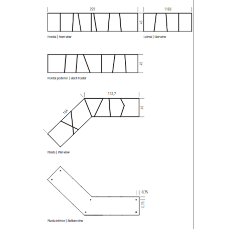 Betoninis modulinis suolas be atlošo 'Premium / Origame 222cm'
