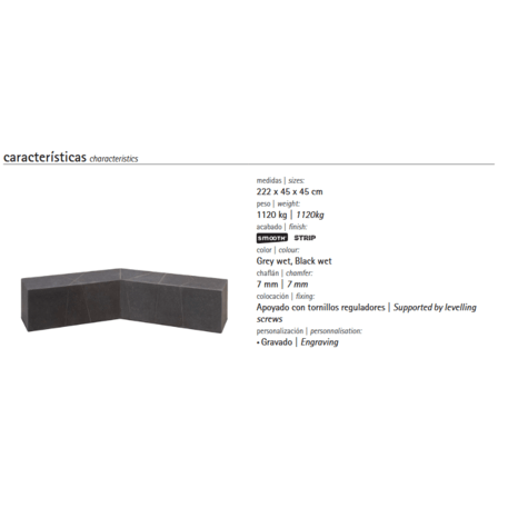 Betoninis modulinis suolas be atlošo 'Premium / Origame 222cm'