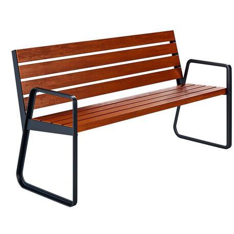 Panchina in metallo con schienale, realizzata in legno di Iroko 'Urbano MRW_1129'