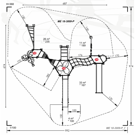 Žaidimų aikštelių kompleksas vaikams nuo 2 iki 12 metų amžiaus – kolekcija 'MEGA / MBG-2571_ME 18-3009-P15'