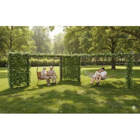 Metalinės lauko supynės su iroko medienos suolu ir hamaku 'Premium Collection / STF/28-31-14/MDL'