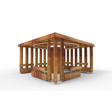 Lauko druskų kambarys (Haloterapija) su pergole ir suolais iš iroko medienos 'Premium Collection / STF/27-41-10/MDL'