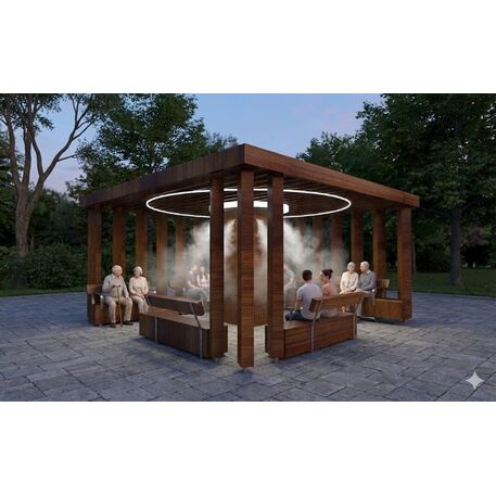 Lauko druskų kambarys (Haloterapija) su pergole ir suolais iš iroko medienos 'Premium Collection / STF/27-41-10/MDL'