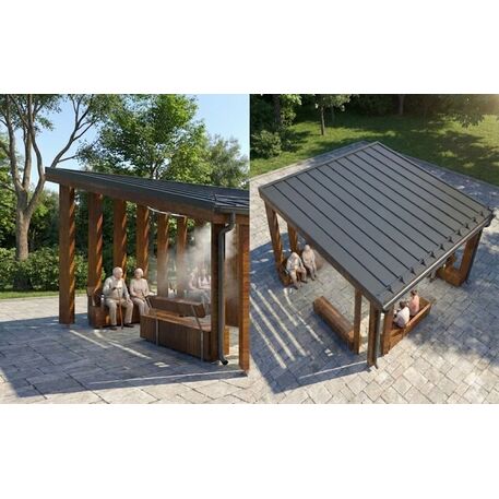 Lauko druskų kambarys (Haloterapija) su pergole ir suolais iš iroko medienos 'Premium Collection / STF/27-41-10/MDL'