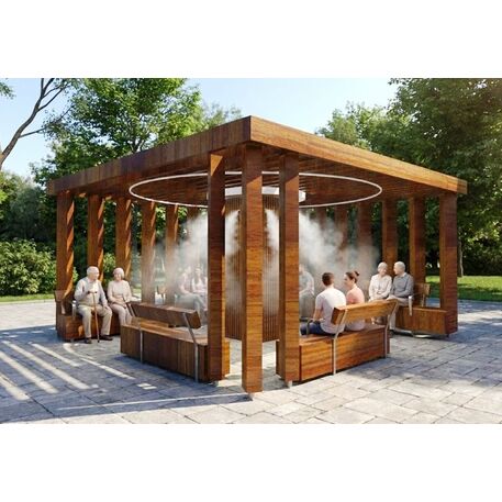 Lauko druskų kambarys (Haloterapija) su pergole ir suolais iš iroko medienos 'Premium Collection / STF/27-41-10/MDL'